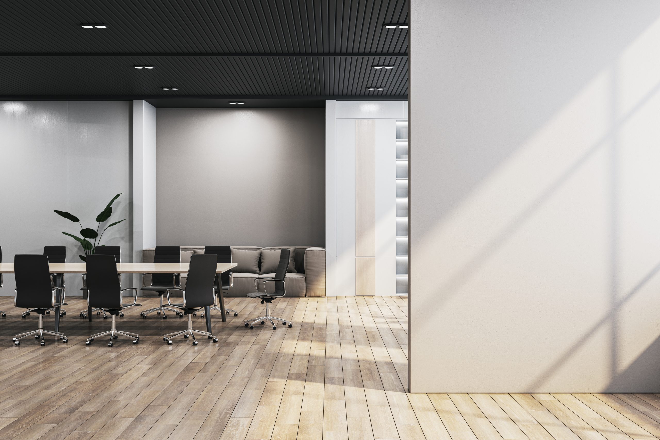 Contemporary,Wooden,And,Concrete,Meeting,Room,Interior,With,Daylight,And